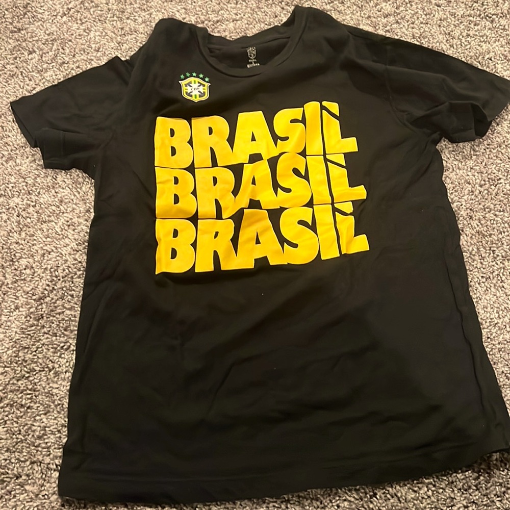 Brasil Brazil football futbol confederation logo soccer tee shirt fifa black